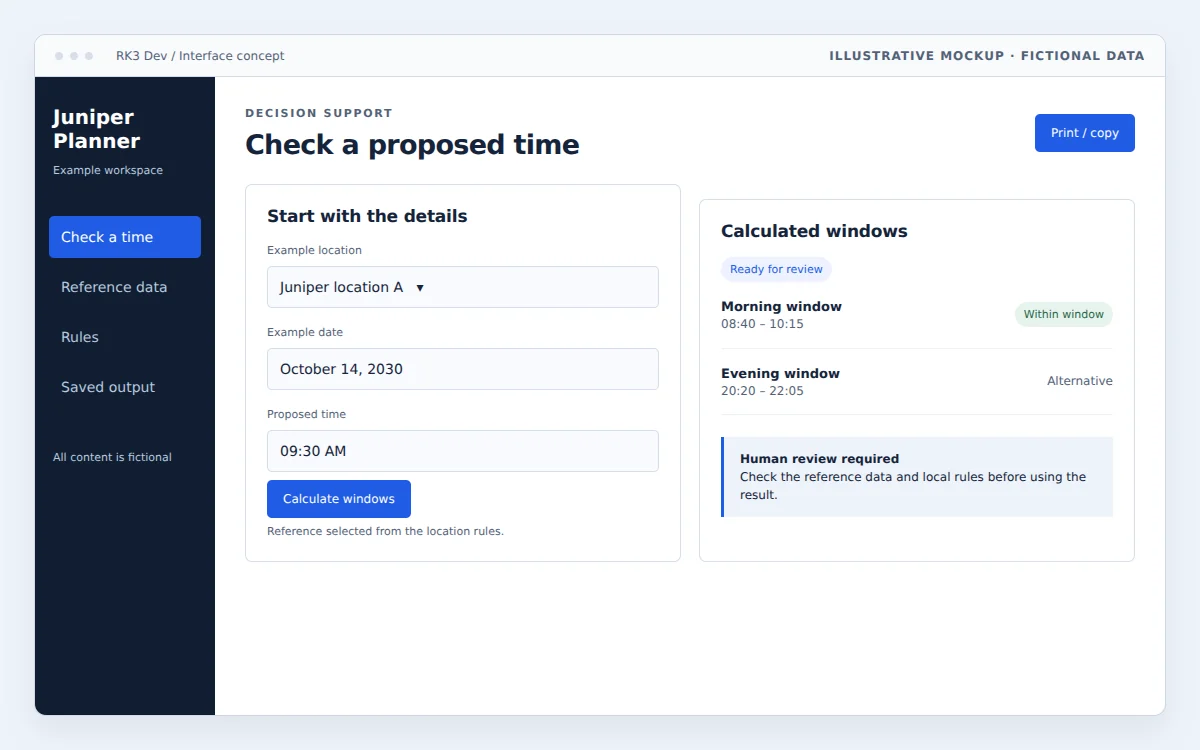 Example decision tool with fictional time windows awaiting human review